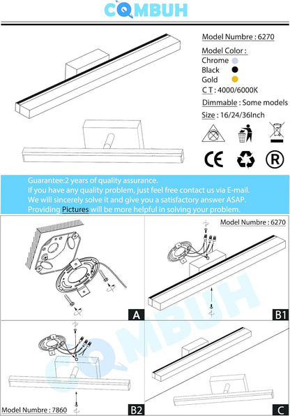 LED Bathroom Vanity Light Bar - Cool White 6000K, 9W