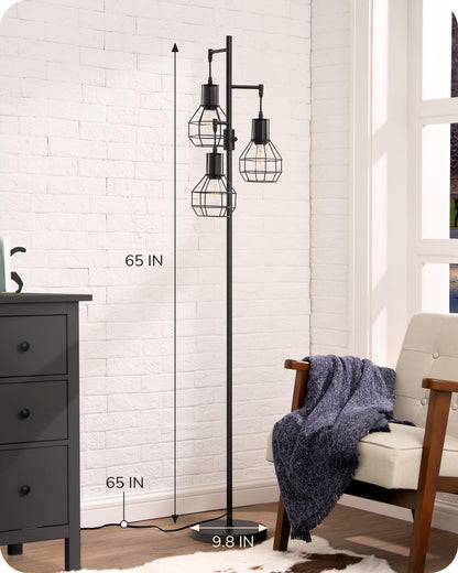 Industrial Standing Lamp for Living Room, 3 LED Edison Bulbs Included