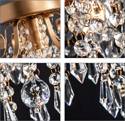 Mini Chandelier Crystal Ceiling Light - Gold - Flush Mount E26