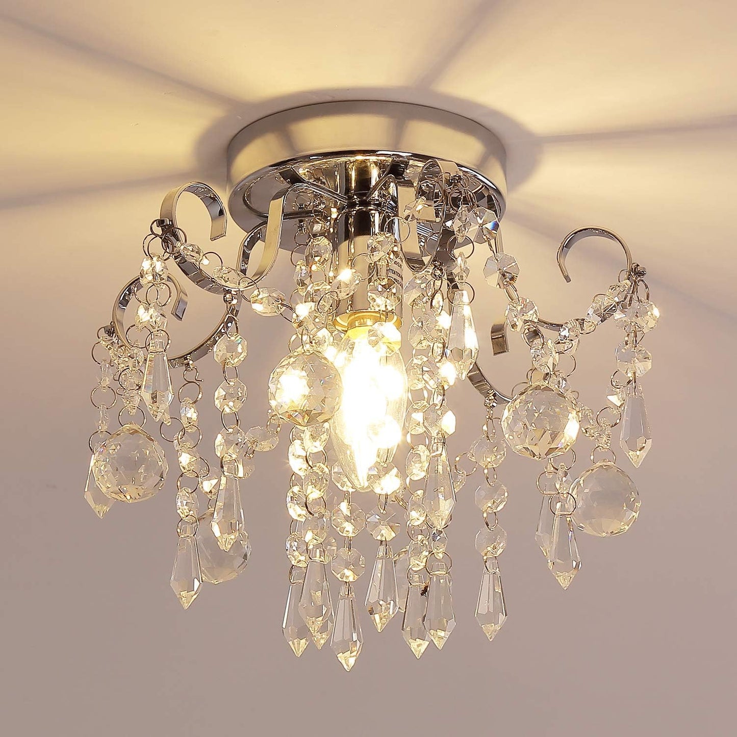 Mini Chandelier Crystal Ceiling Light - Gold - Flush Mount E26