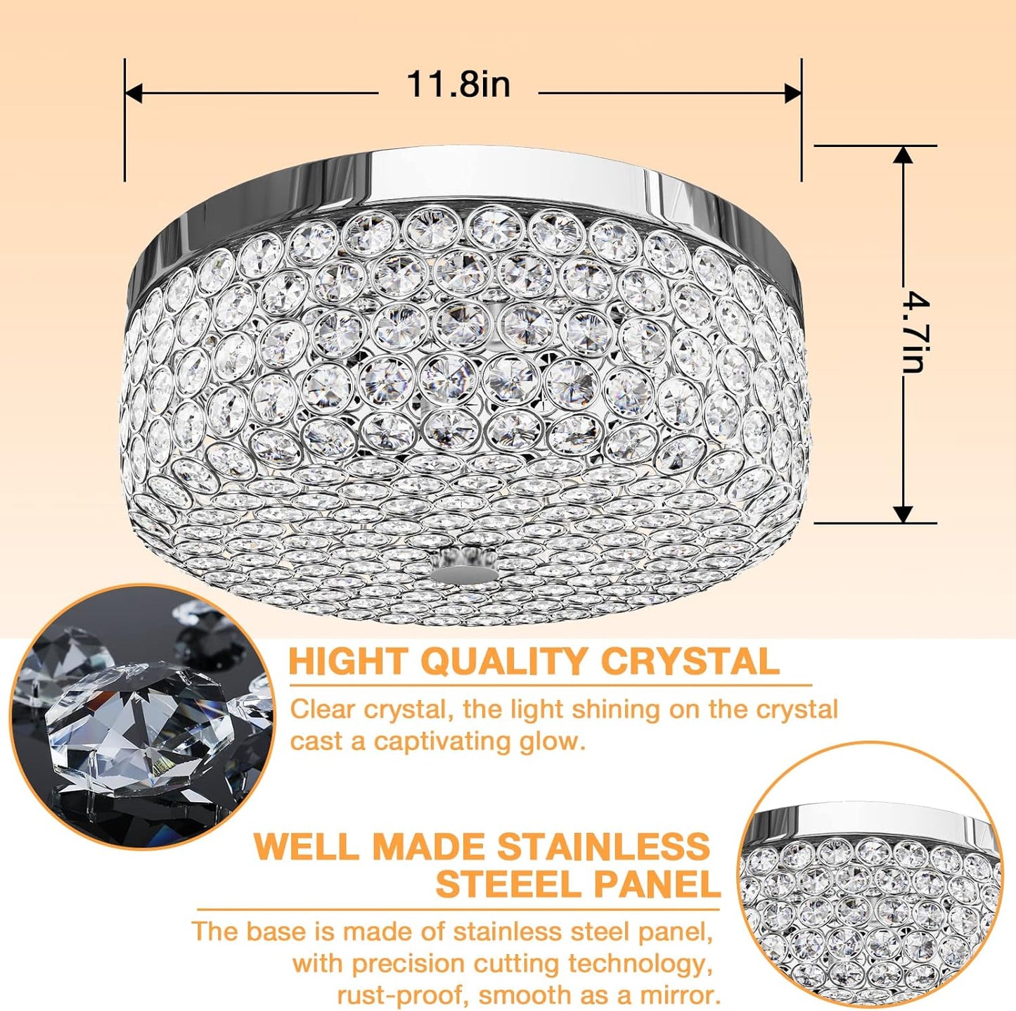 Crystal Flush Mount Ceiling Lights - Chandelier for Bedroom - E12×3