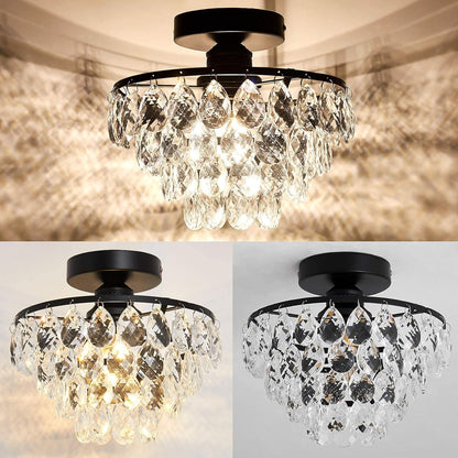 Modern Mini Crystal Ceiling Light | Black Semi Flush Mount | E26