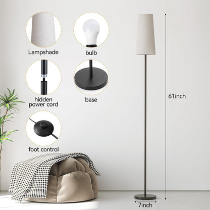 Black Floor Lamp with Adjustable LED Bulb - 3 Color Temperatures