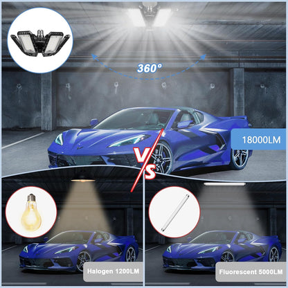 LED Garage Lights Bulb 2 Pack 180W | 18000LM | 6+1 Panels | 6500K