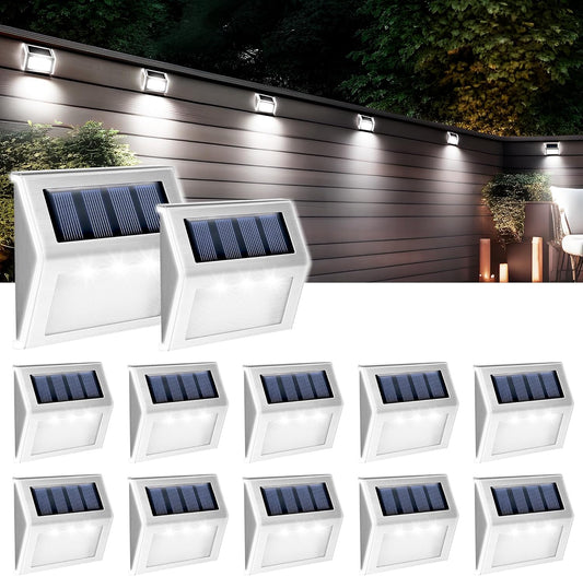 12 Pack Solar Fence Lights - Waterproof LED Step Lighting, Cold White