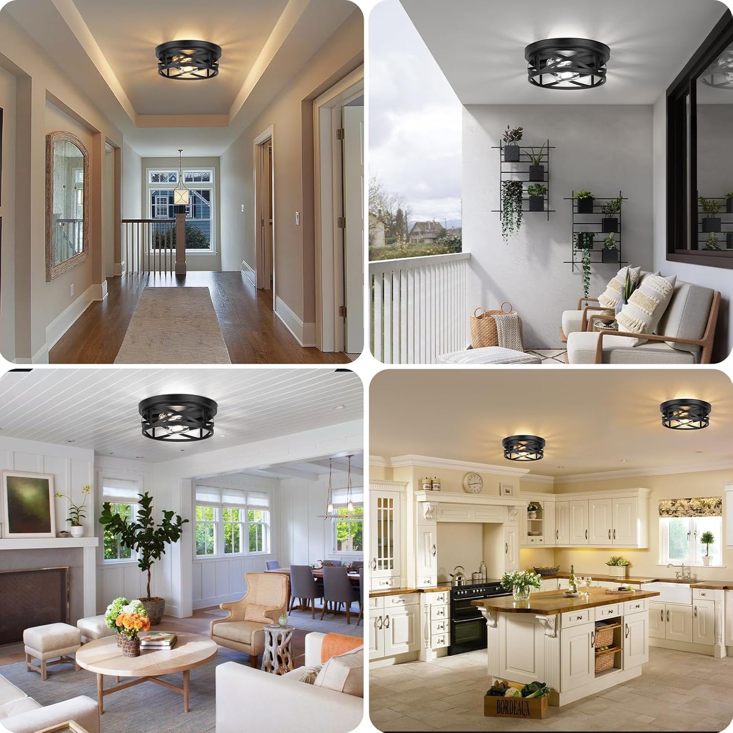 2-Pack Light Flush Mount Ceiling Lights - Farmhouse Black