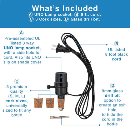 Bottle Lamp Kit with 9mm Glass Drill Bit - Works with Any Glass Bottles