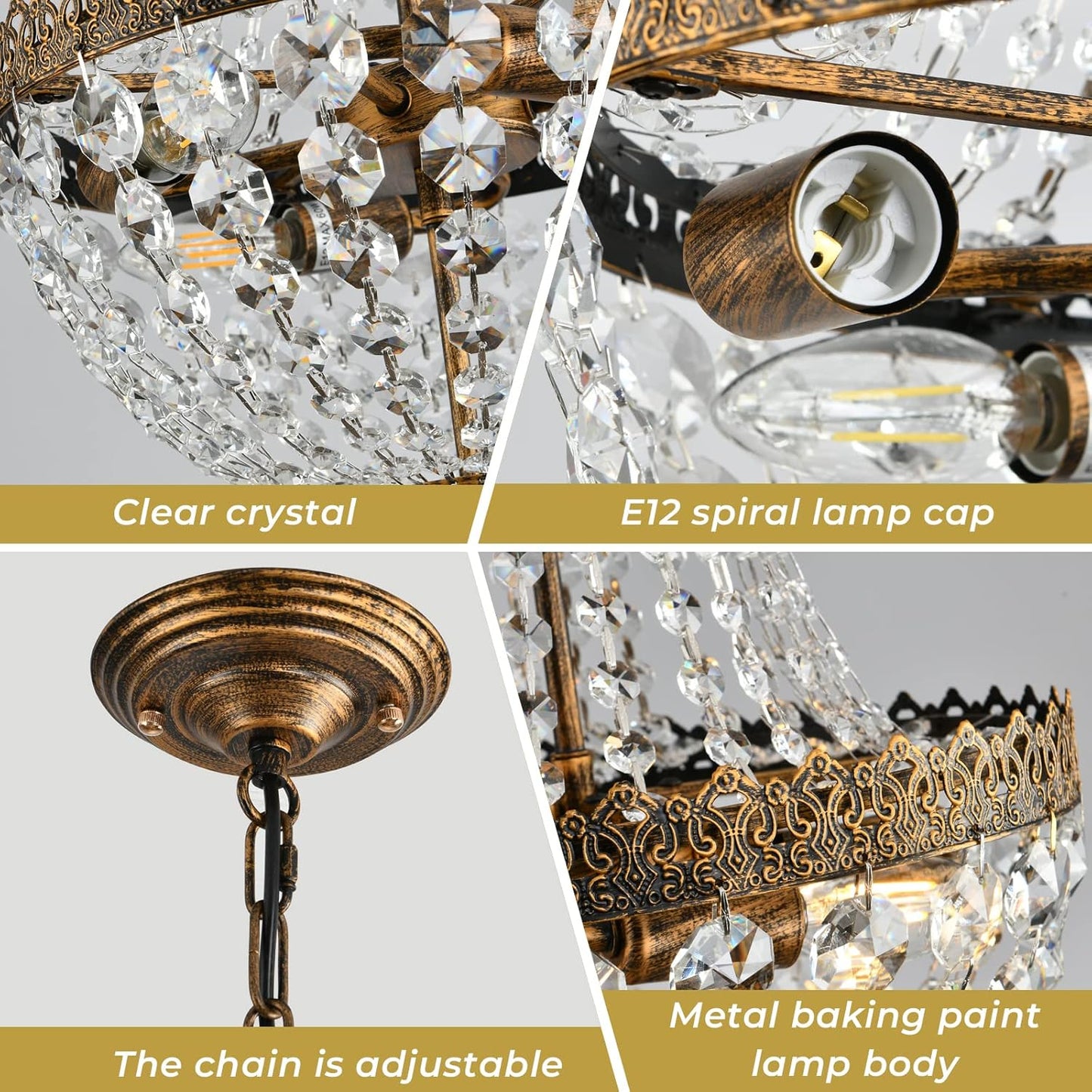 French Empire Mini Crystal Chandelier | 4 Lights | Bronze Finish