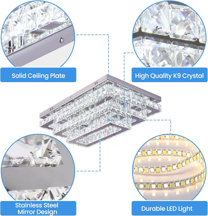 Modern Crystal LED Ceiling Light - 20" Flush Mount Chandelier