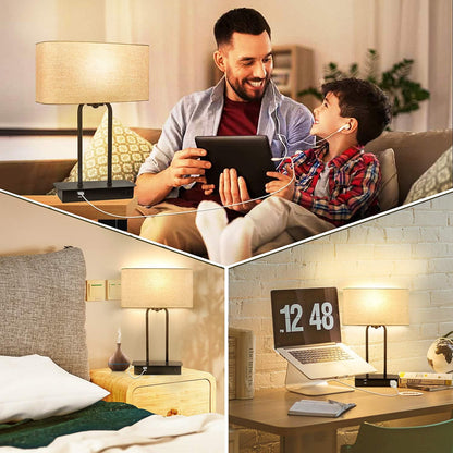 DreamHolder Table Lamp with 3 USB Ports, AC Outlet & Phone Stand