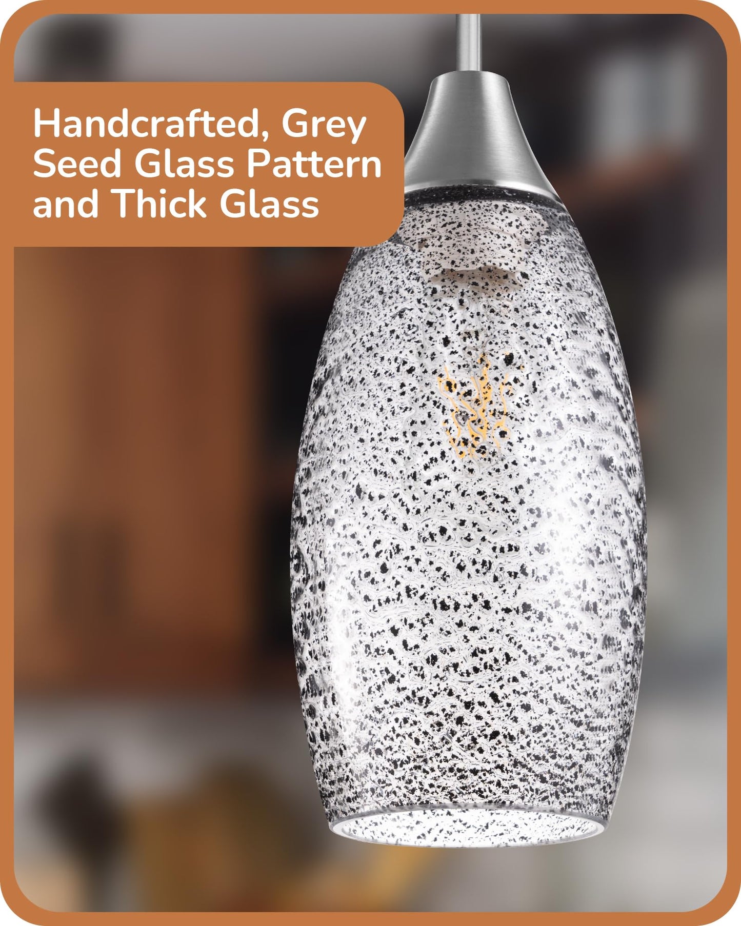Handcrafted Art Glass Hanging Light, Adjustable Brushed Nickel Rods