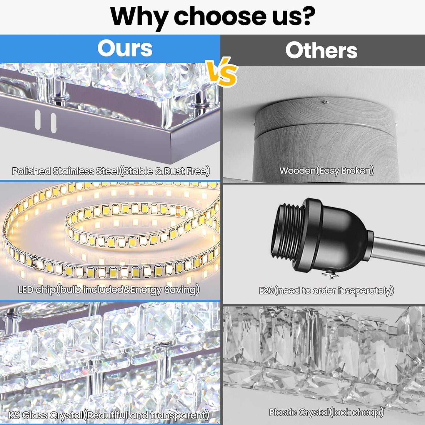 Modern Crystal LED Ceiling Light - 20" Flush Mount Chandelier