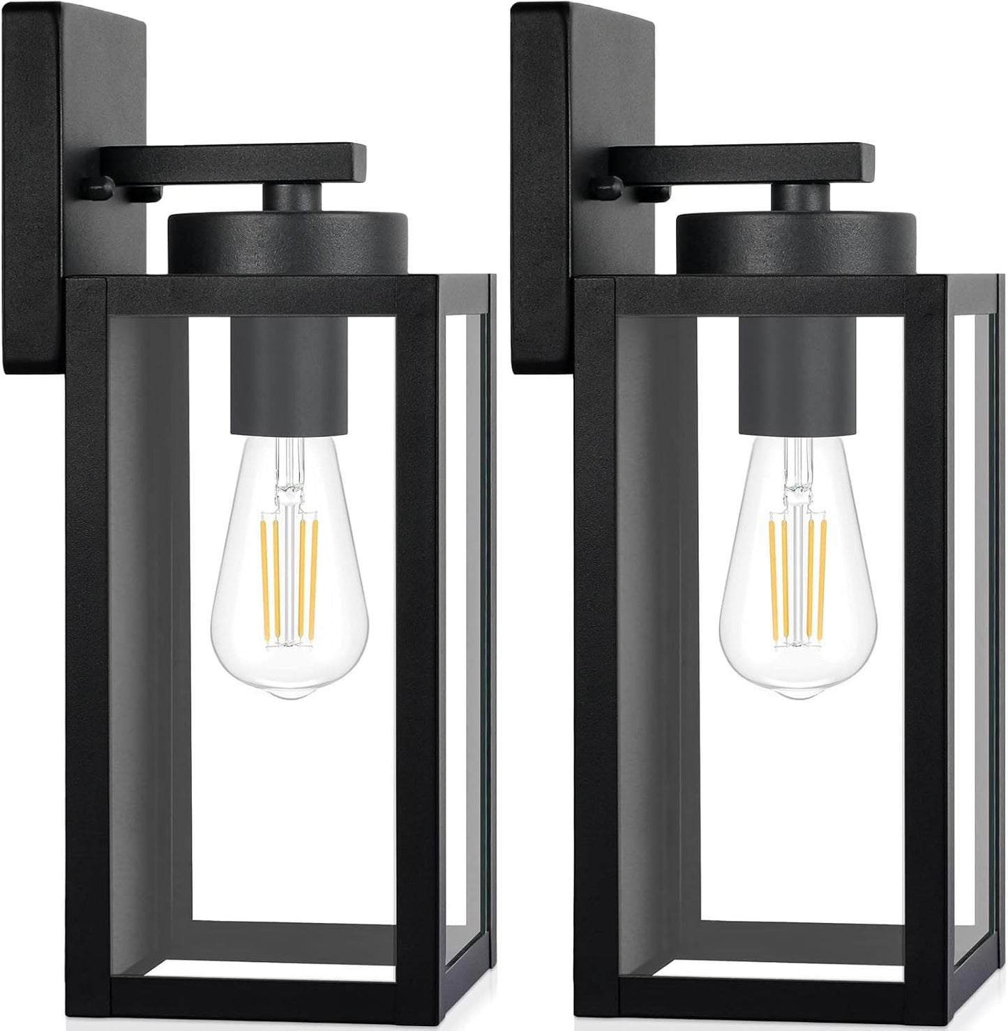 Porch Sconces Wall Mounted Lighting with E26 Sockets & Glass Shades, Matte Black