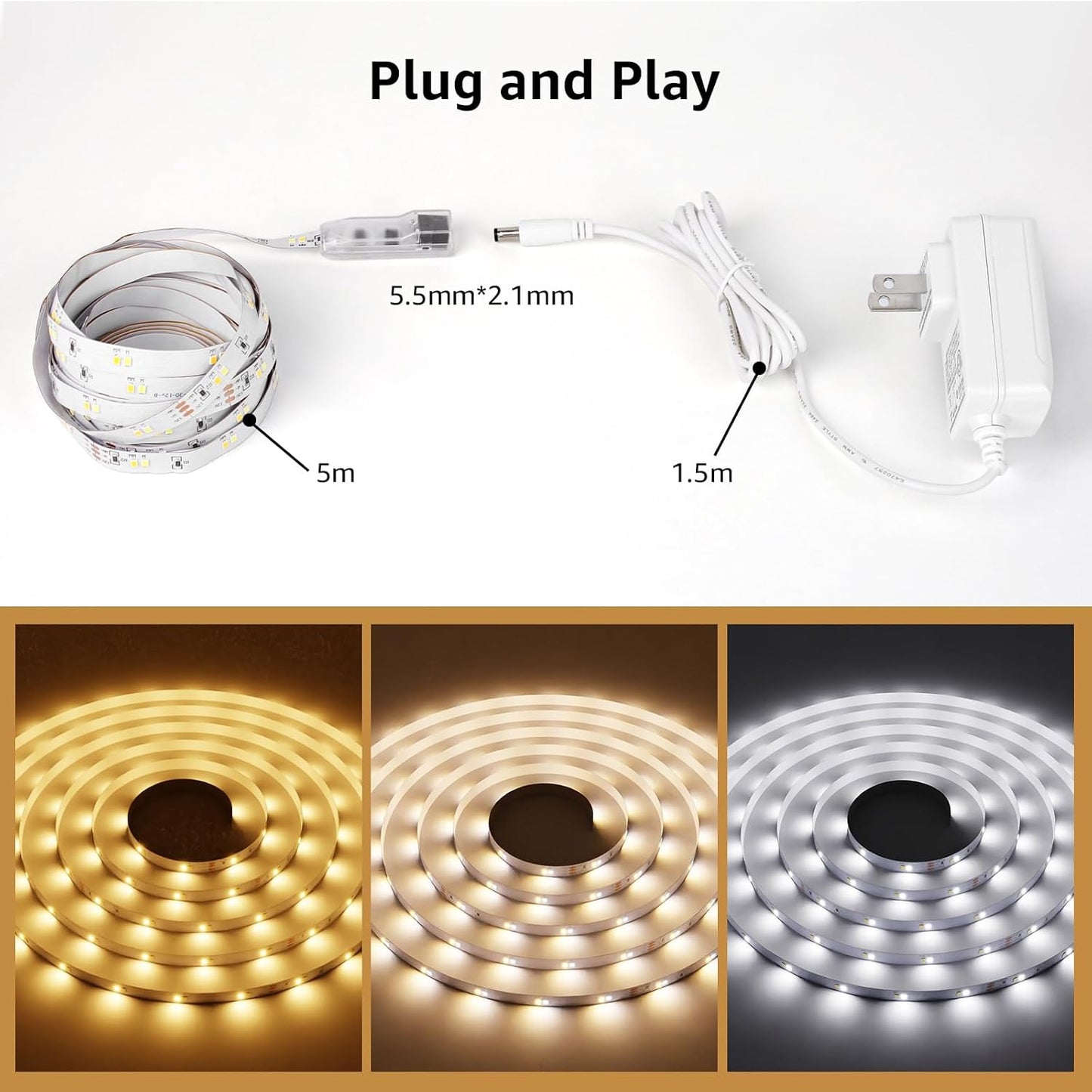 16.4ft Dimmable Bright LED Strip Lights