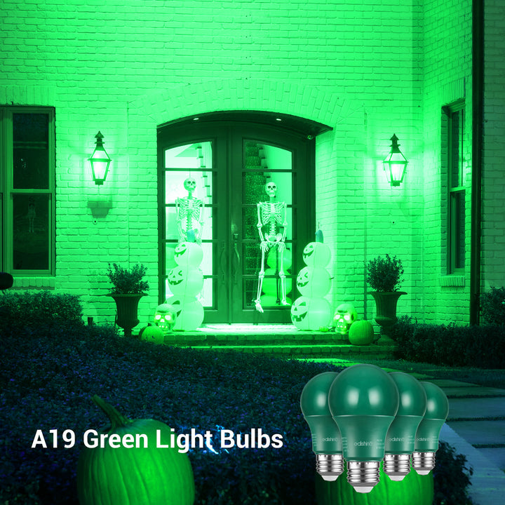 Non-Dimmable 9W A19 Green Light Bulb (4 Pack)-HNLA19H