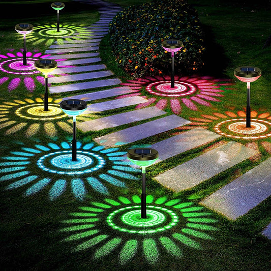 Bright Solar Pathway Lights 8 Pack,Color Changing+Warm White LED Solar Lights Outdoor,Ip67 Waterproof Solar Path Lights,Solar Powered Garden Lights for Walkway Yard Backyard Lawn Landscape Decorative