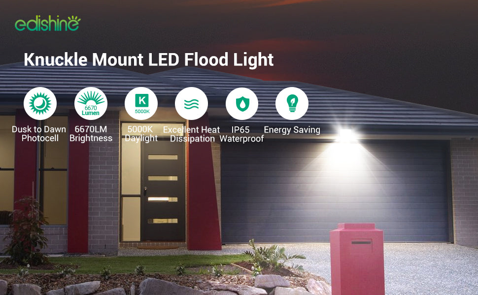 LED Flood Light, Dusk to Dawn 65W 6670LM-HFLB01B1