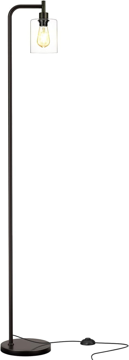 Industrial Floor Lamp with Glass Shade - Black, LED Bulbs, Foot Pedal Switch, Easy Assembly