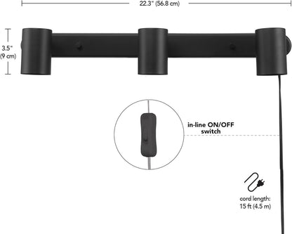 3-Light Plug-in Track Lighting, Matte Black