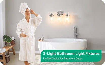 EDISHINE 3 Light Brushed Nickel Bathroom Vanity Lights-HHVL04C