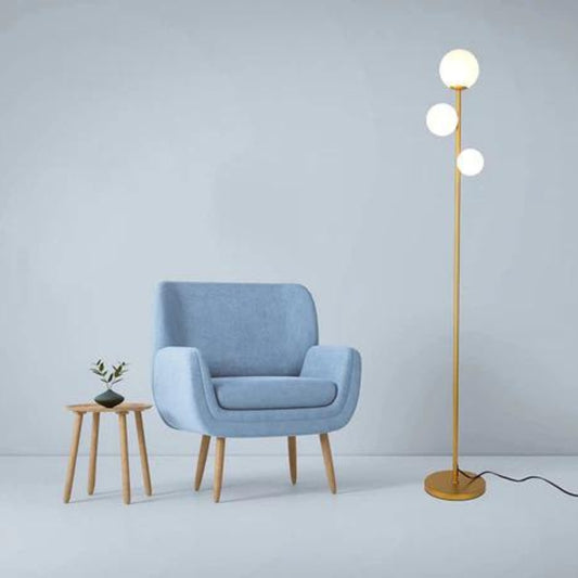 3 Globe Mid Century Modern Floor Lamp for Living Room, Contemporary Gold Lamp with Frosted Glass Shade and Bulbs Included, LED Standing Tall Pole Lamp for Bedrooms, Office - Antique Brass My Store
