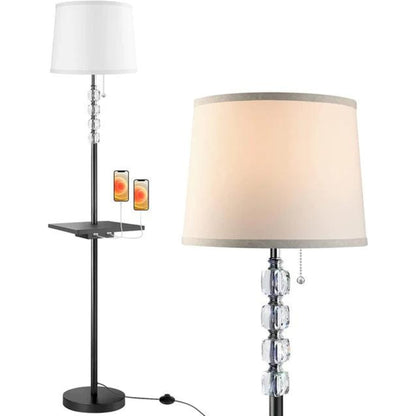 Floor Lamp for Living Room, Modern Crystal Tall Lamp, Standing Lamp with Tray Table and Dual Fast USB Ports, Bedroom Decor Reading Lamp with Foot Control and Linen Lamp Shade for Living Room, Office My Store