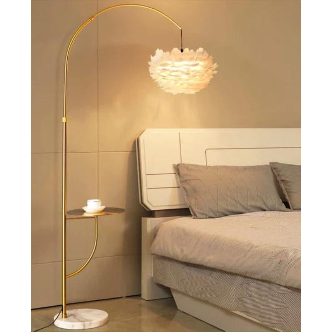 Surpars House White Feather Floor Lamp with Table,Great Floor Light Height Adjustable (Gold) My Store