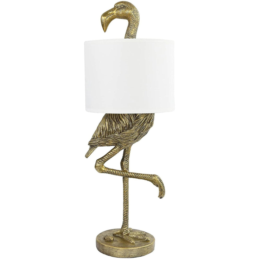 Resin Flamingo Table Lamp with Linen Shade, Gold Finish My Store