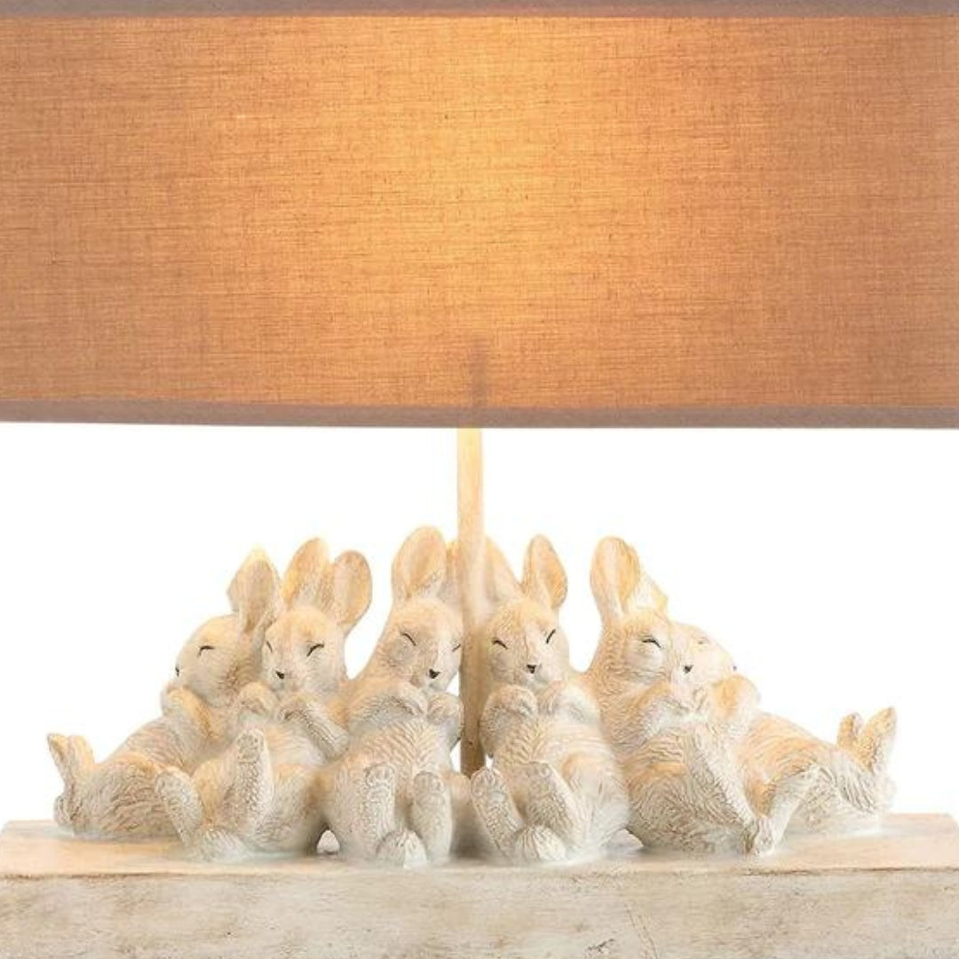 Whitewashed Rabbit Table Lamp with Sand-Colored Linen Shade, 14" L X 5.5" W X 13" H My Store