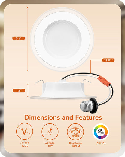 12 Pack 4 Inch 5CCT LED Recessed Lighting with Night Light-HCRL04B