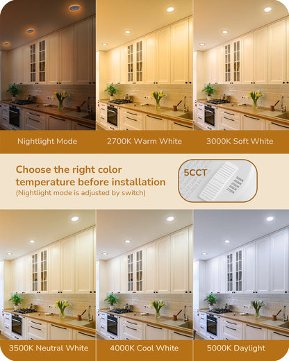 12 Pack 4 Inch 5CCT LED Recessed Lighting with Night Light-HCRL04C