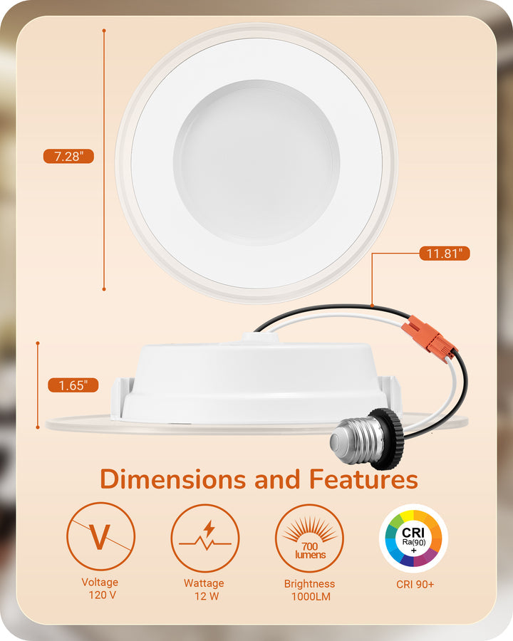 12 Pack 6 Inch 5CCT LED Recessed Lighting with Night Light-HCRL06B