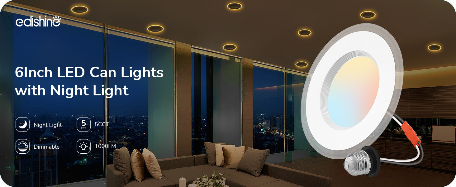 12 Pack 6 Inch 5CCT LED Recessed Lighting with Night Light-HCRL06B