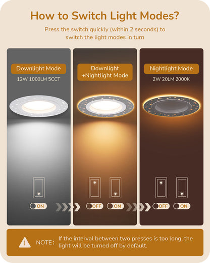 12 Pack 6 Inch 5CCT LED Recessed Lighting with Night Light-HCRL06C