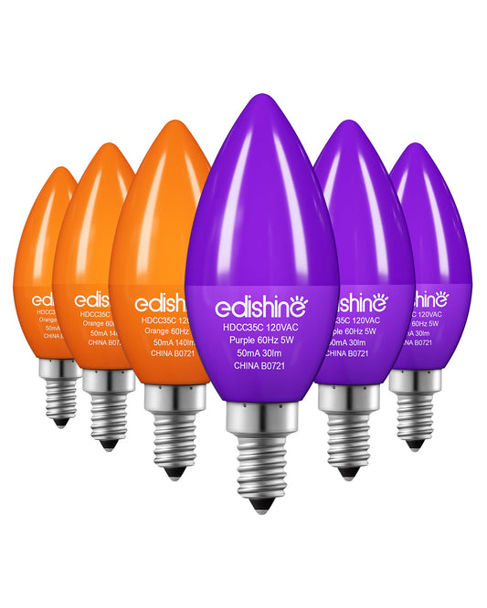 EDISHINE 6 Pack Purple & Orange Dimmable Light Bulb-HDCC35C