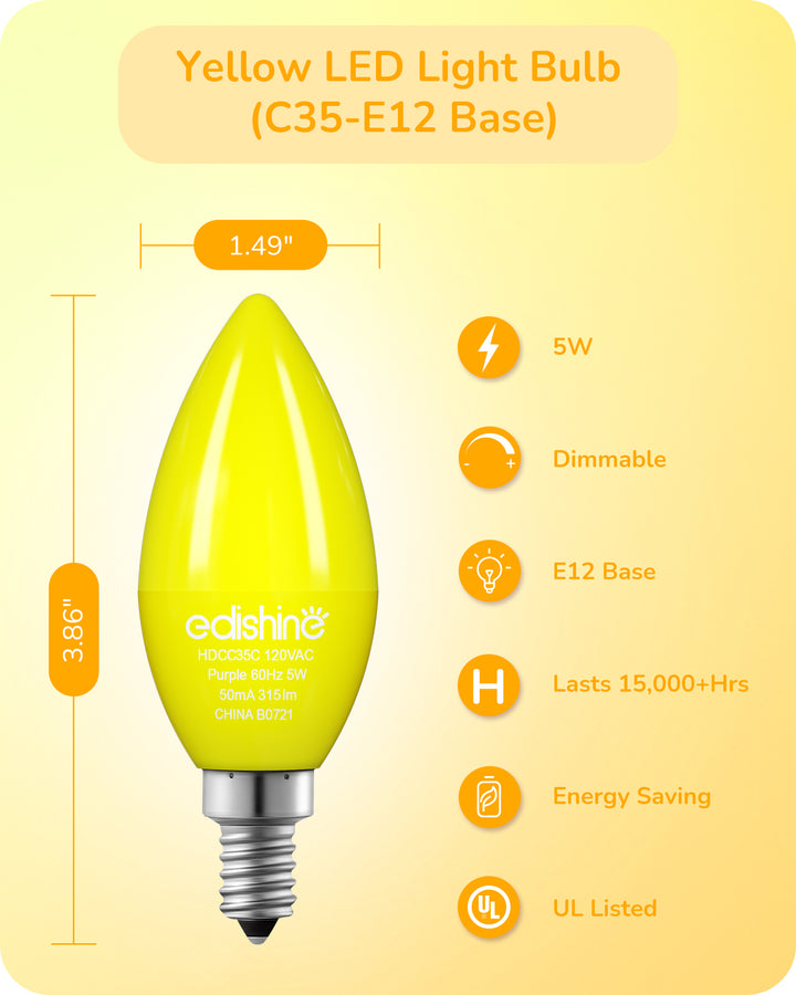 6 Pack Dimmable Yellow Light Bulb-HDCC35E