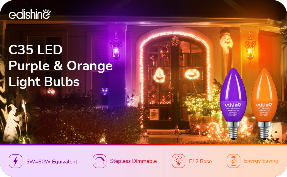 6 Pack Purple & Orange Dimmable Light Bulb-HDCC35C