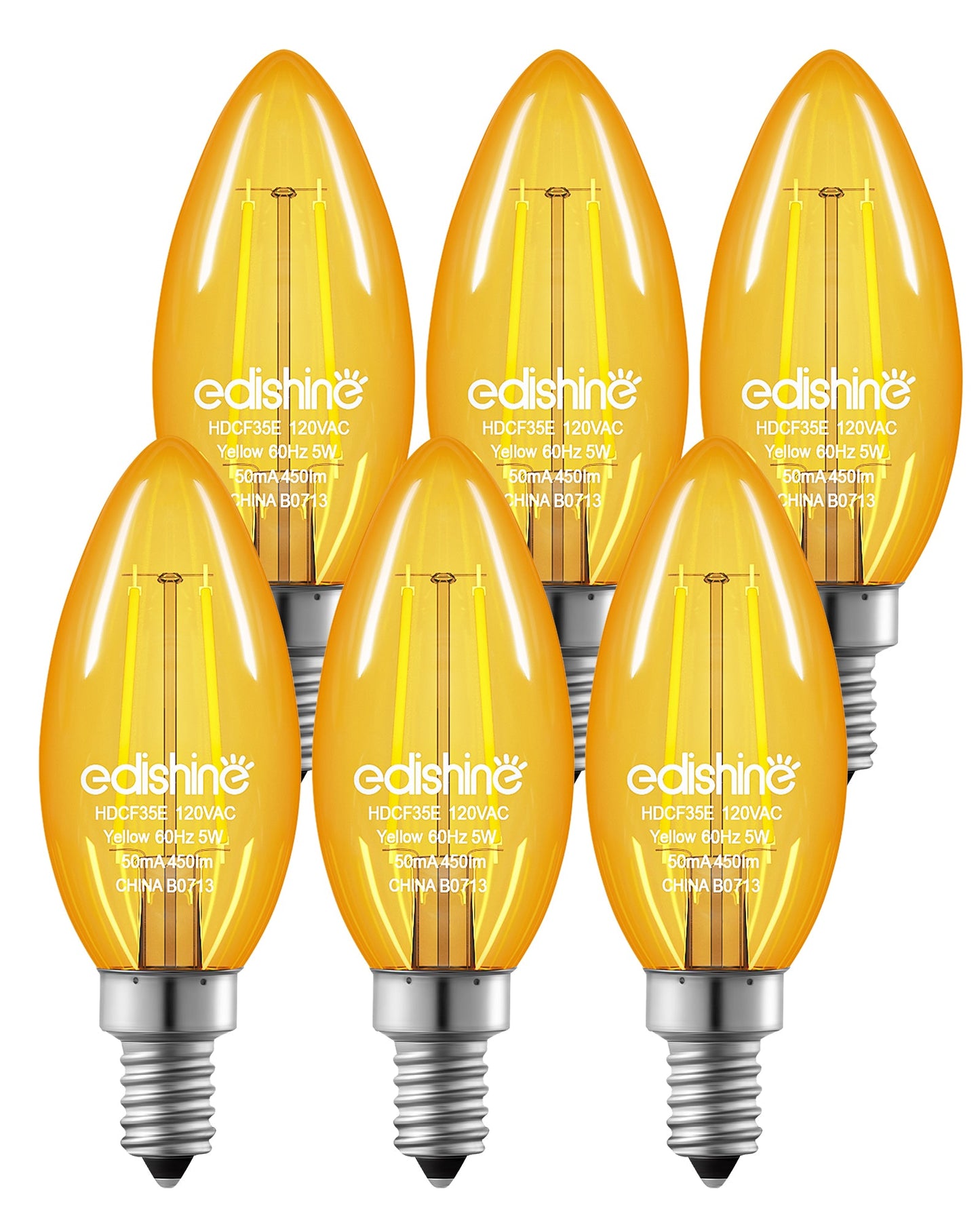 6 Pack Dimmable Yellow Light Bulb-HDCF35E