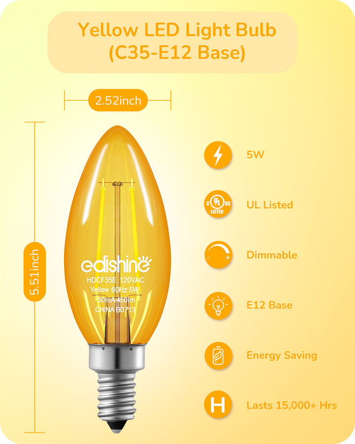 6 Pack Dimmable Yellow Light Bulb-HDCF35E