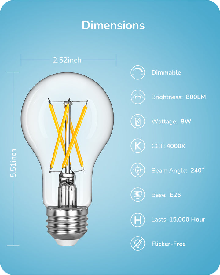 6 Pack Vintage A19 Dimmable LED Edison Bulbs-HDFA19B