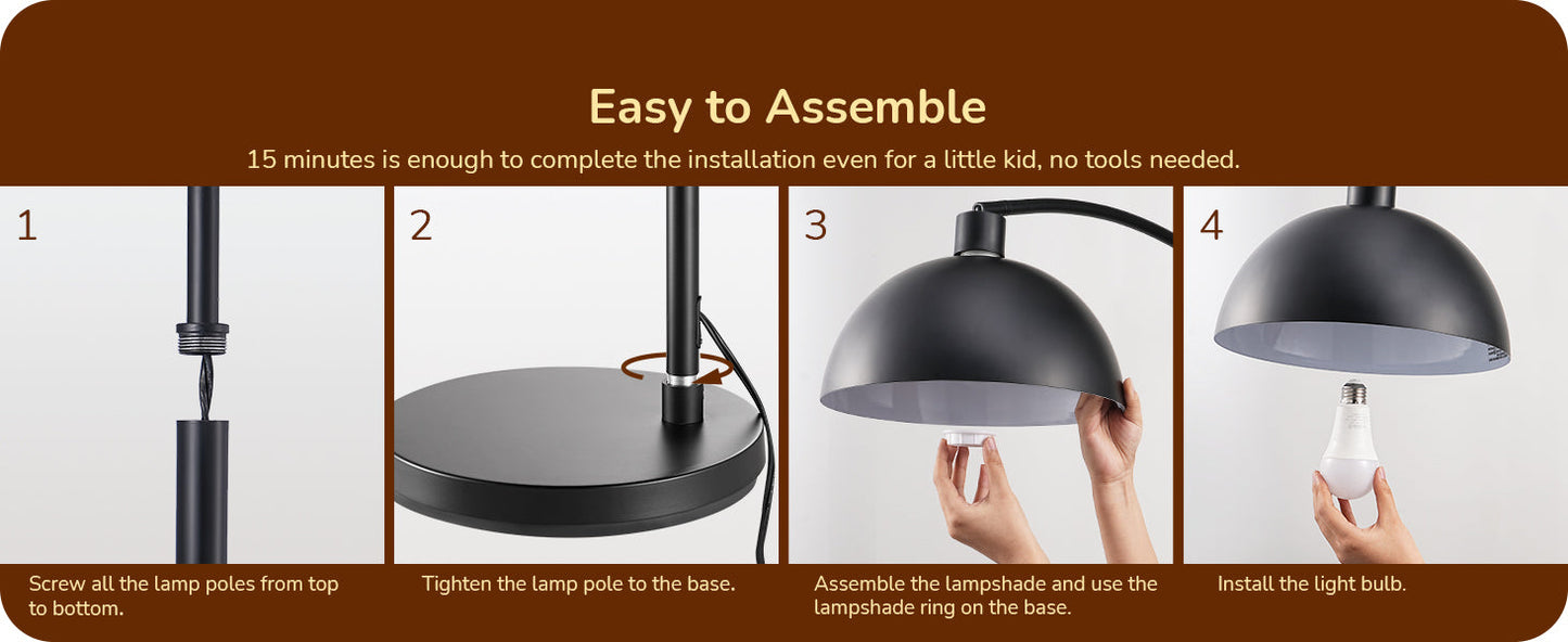 EDISHINE Modern Arc Floor Lamp with Rotatable Lamp Head, Black-HFLDB1B