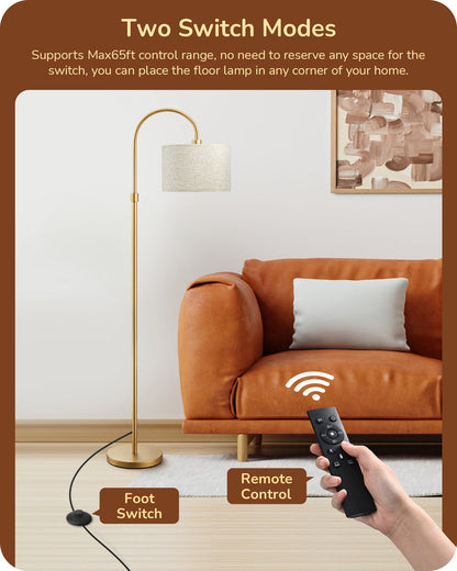 EDISHINE Modern Arc Dimmable Floor Lamp with Remote& Footswitch, Gold-HFLEA2A