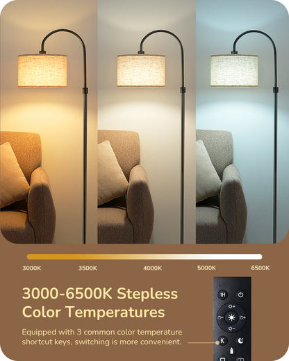 EDISHINE Dimmable Floor Lamp with Remote Control, 3000K-6500K, Black-HFLEA2B