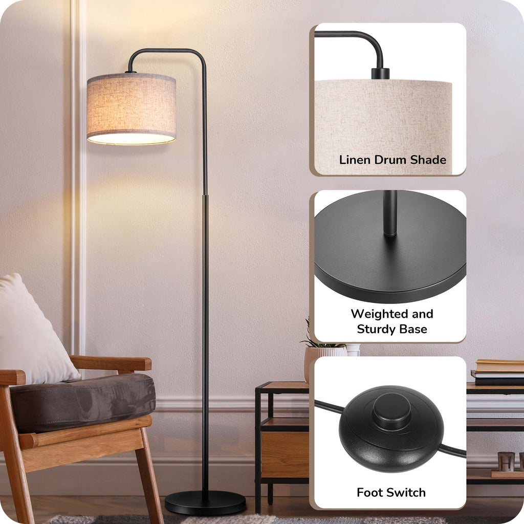 EDISHINE Modern Arc Floor Lamp with Remote for Living Room , 5CCT, Metal Dimmable Pole Lamp with Shade for Bedroom, Office, Bulb Included, Black-HFLEA5B