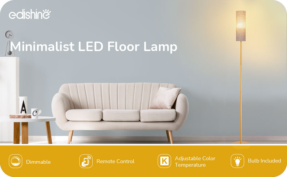 EDISHINE 65" 2700K-6000K Gold LED Corner Floor Lamp-HFLEC1A