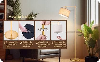 EDISHINE Dimmable Gold Floor Lamp with Remote Control-HFLG54A