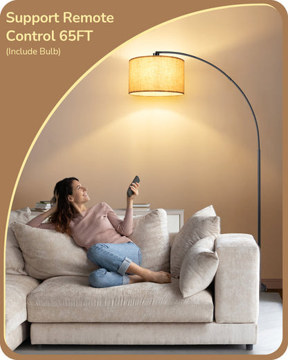 EDISHINE 75.6″ Black Dimmable Modern Arc Floor Lamp with Remote-HFLK54X