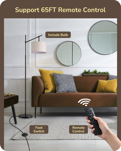 EDISHINE 63.8" Dimmable Black Floor Lamp with Remote Control-HFLK54B