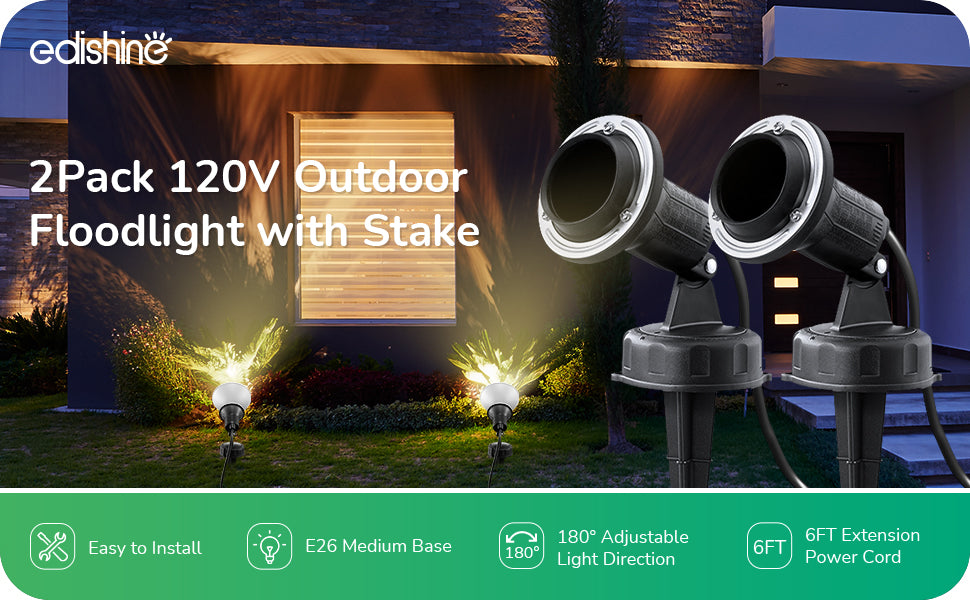 120V 180° Adjustable Outdoor Spotlights (2 Pack)-HGSL15A