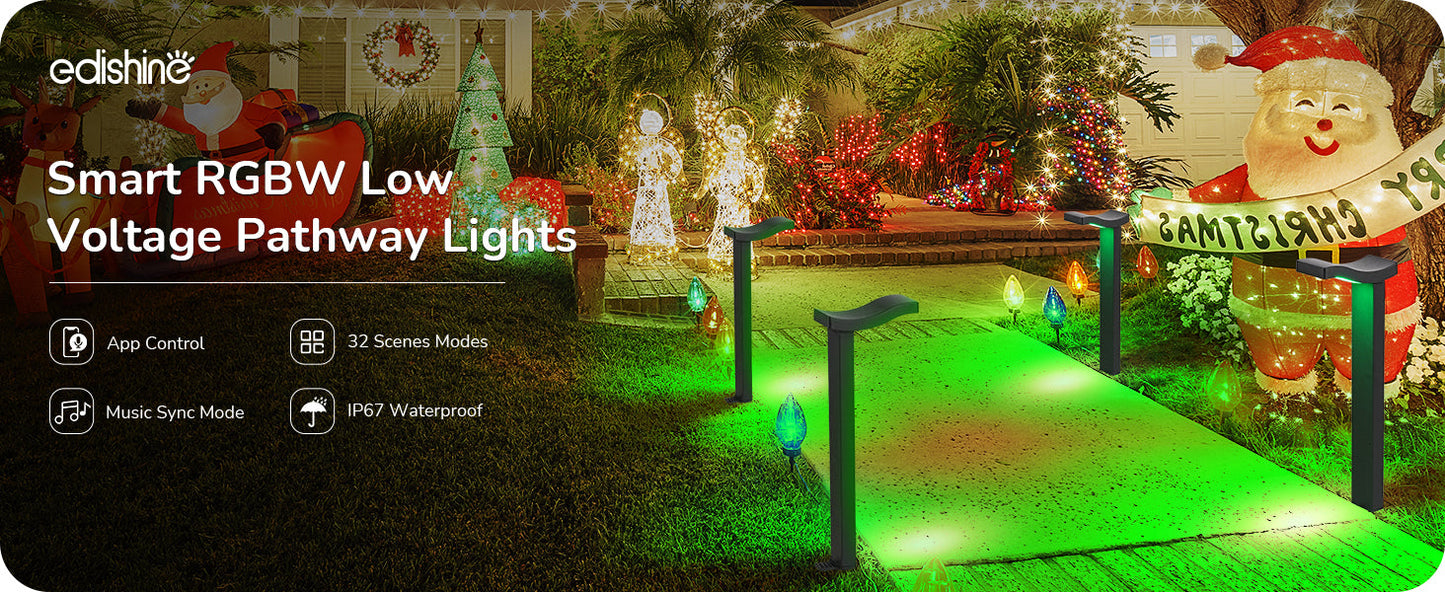 48FT Smart Christmas Pathway Lights, RGBW 350LM 24V 36W Low Voltage LED Landscape Lighting, 4PCS-HGSL31A